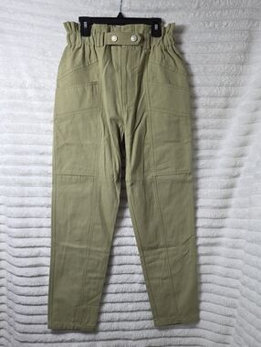 0590 Elodie High-Rise Paperbag Utility Pants in olive green.